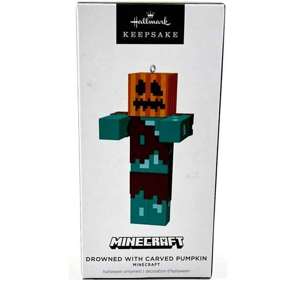 New 2024 Hallmark Halloween Ornament Minecraft DROWNED WITH CARVED PUMPKIN - Picture 1 of 2